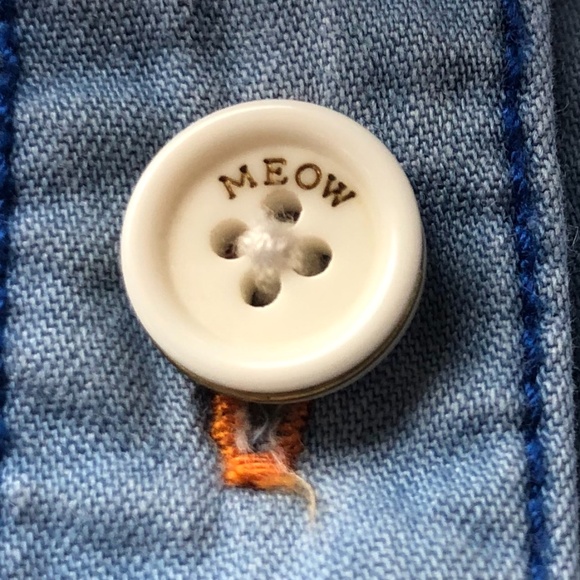 Rare A02 Brand Cat Cotton Distressed Denim Button up Shirt Dress Womens Sz Small - Picture 9 of 9